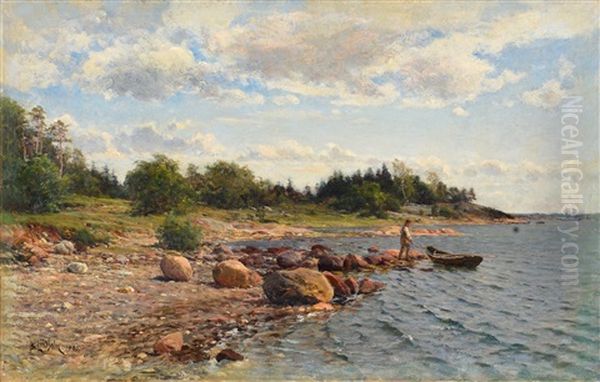 On The Shore Oil Painting by Berndt Adolf Lindholm