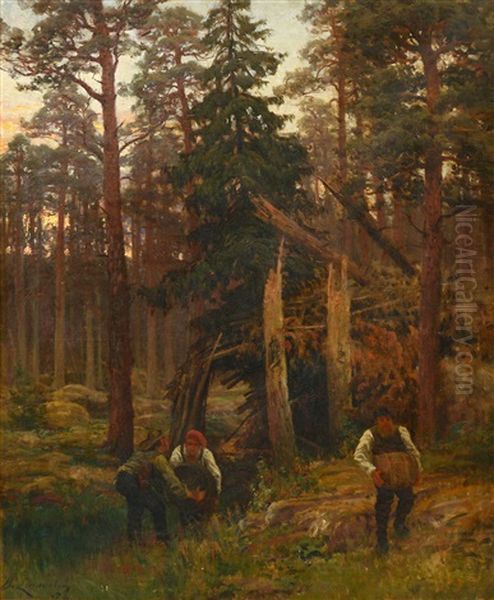 Moonshining In The Loviisa Archipelago Oil Painting by Berndt Adolf Lindholm