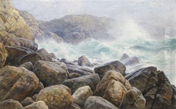 Bohus Branningar Oil Painting by Berndt Adolf Lindholm