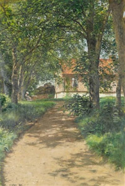 Eftermiddagste - Kvinna I Tradgard Oil Painting by Berndt Adolf Lindholm