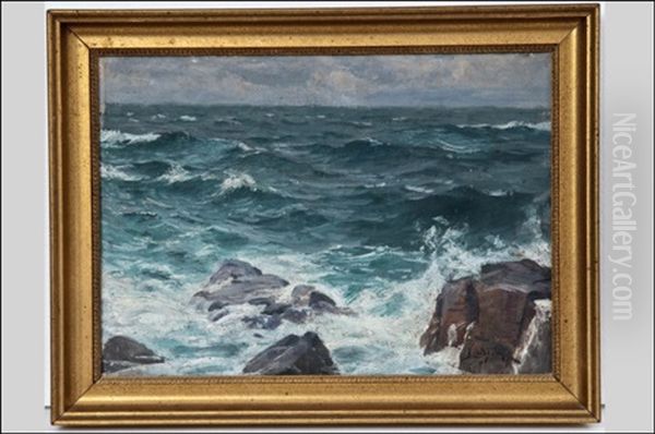 Rantakallioita - Strandklippor Oil Painting by Berndt Adolf Lindholm