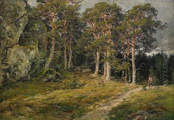 Landskap Med Jagare - Motiv Fran Saro Vasterskog, Kungsbacka Oil Painting by Berndt Adolf Lindholm