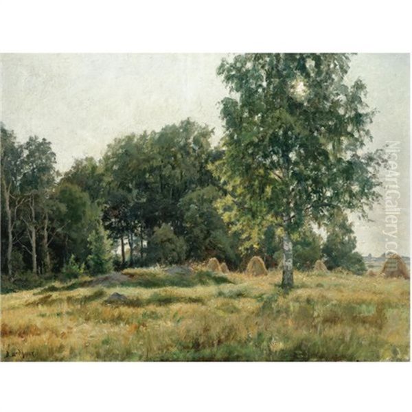 Heinasuovat Niitylla Oil Painting by Berndt Adolf Lindholm