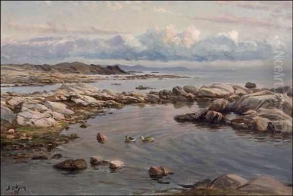 Haahkoja Meren Rannalla Oil Painting by Berndt Adolf Lindholm