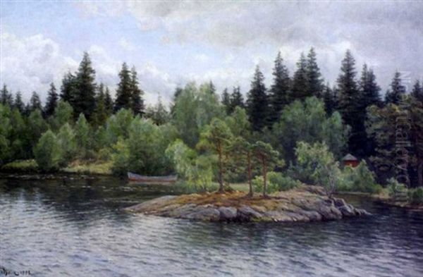 Vene Rannalla Oil Painting by Berndt Adolf Lindholm