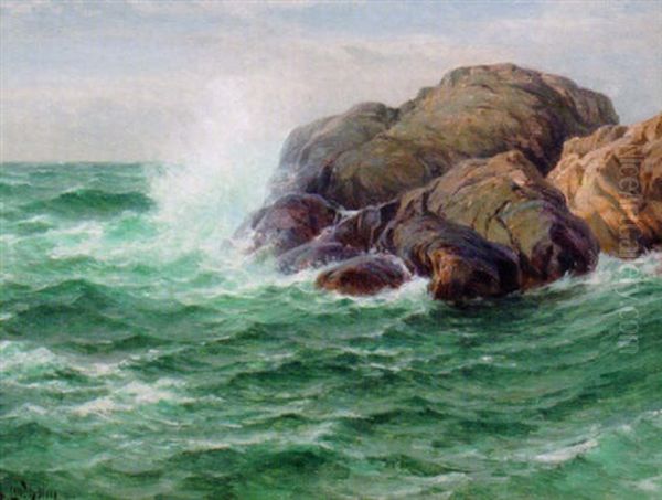 Branningar Mot Kustklippor Oil Painting by Berndt Adolf Lindholm