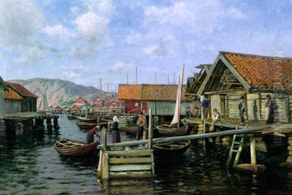 Kalasatama Oil Painting by Berndt Adolf Lindholm