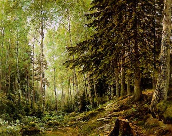 Valoa Metsassa Oil Painting by Berndt Adolf Lindholm