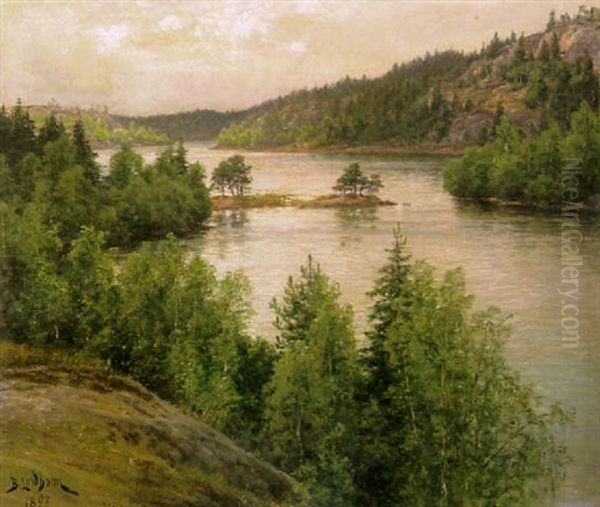 Nakyma Yli Jarven Oil Painting by Berndt Adolf Lindholm