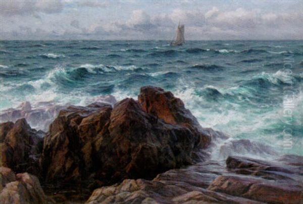 Kustlandskap Med Segelskuta Oil Painting by Berndt Adolf Lindholm