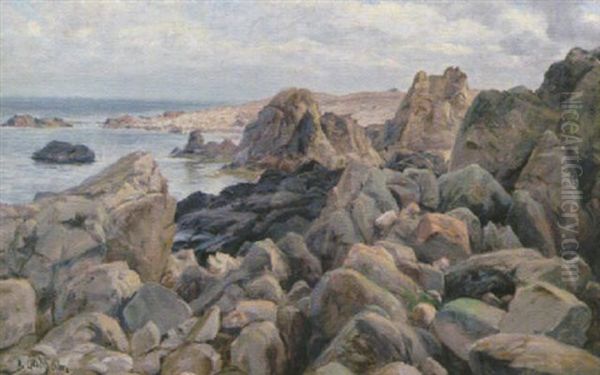 Klippig Kust Oil Painting by Berndt Adolf Lindholm