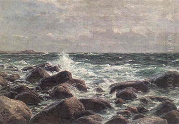 Strandbranningar Oil Painting by Berndt Adolf Lindholm