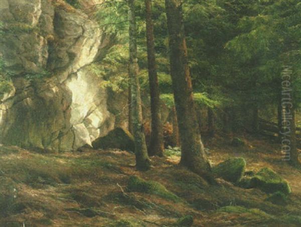 Valoa Metsassa Oil Painting by Berndt Adolf Lindholm