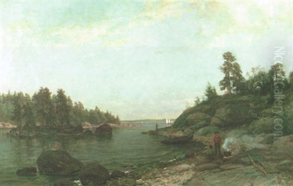 Kalastajat Rannalla Oil Painting by Berndt Adolf Lindholm