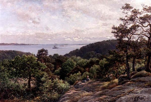 Vy Over Kustlandskap Oil Painting by Berndt Adolf Lindholm