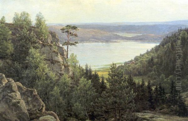 Vik Bland Bergen Oil Painting by Berndt Adolf Lindholm