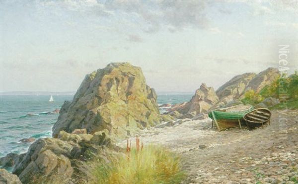 Standlandskap Med Uppdranga Batar Oil Painting by Berndt Adolf Lindholm