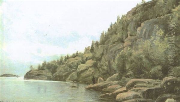 Hoga Strandklippor Oil Painting by Berndt Adolf Lindholm