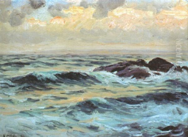 Strandbranningar Oil Painting by Berndt Adolf Lindholm