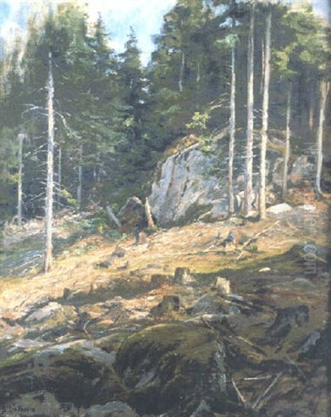 Skogssluttning Oil Painting by Berndt Adolf Lindholm