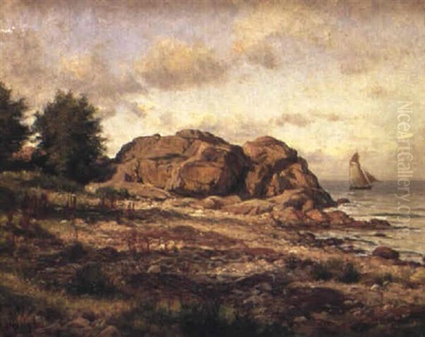 Segelb+t Vid Klippig Kust Oil Painting by Berndt Adolf Lindholm