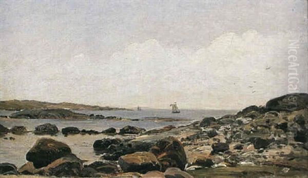 Kustlandskap Med Segelbatar Oil Painting by Berndt Adolf Lindholm