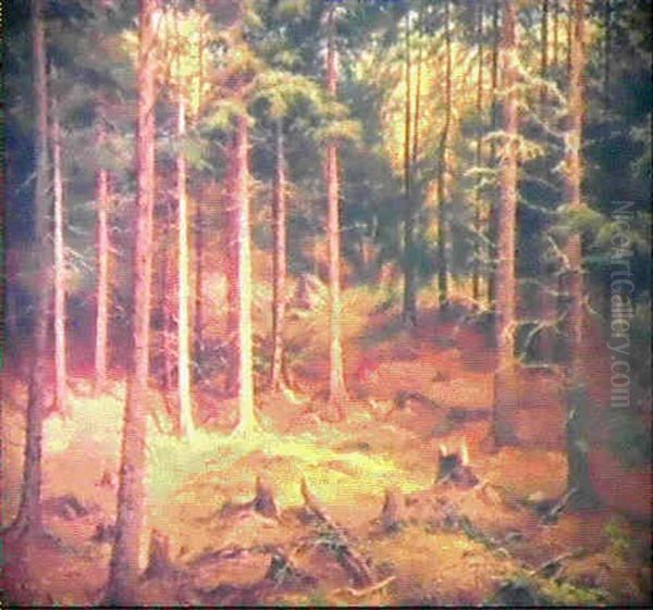 Skogsinterior Oil Painting by Berndt Adolf Lindholm