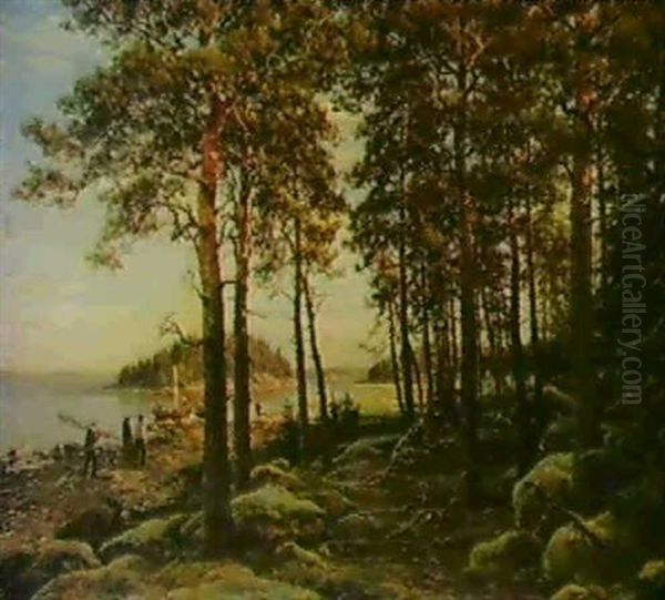 Skargardslandskap Fran Ostnyland Oil Painting by Berndt Adolf Lindholm