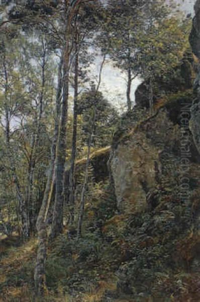 Skogsinterior Oil Painting by Berndt Adolf Lindholm