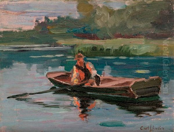 Fisherman Oil Painting by Carl Olof Eric Lindin