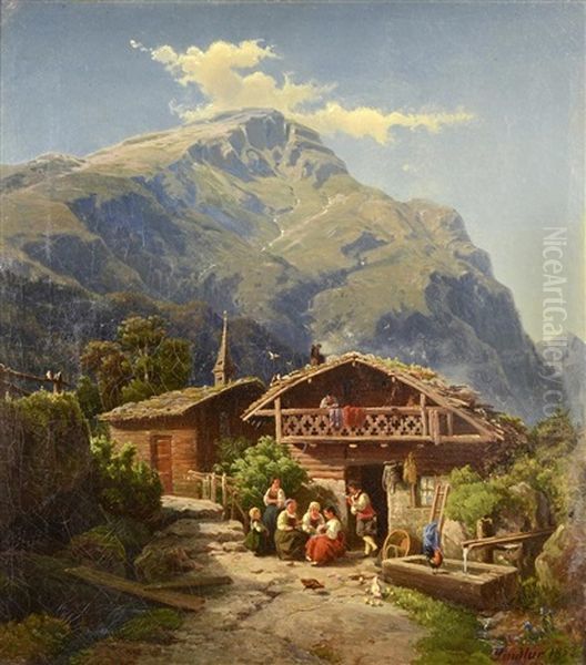 A Motif From Hasliberg Oil Painting by Johann Wilhelm Lindlar