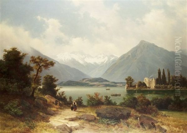 Am Thuner See Oil Painting by Johann Wilhelm Lindlar