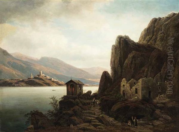 Suditalienische Kustenlandschaft Oil Painting by Johann Wilhelm Lindlar