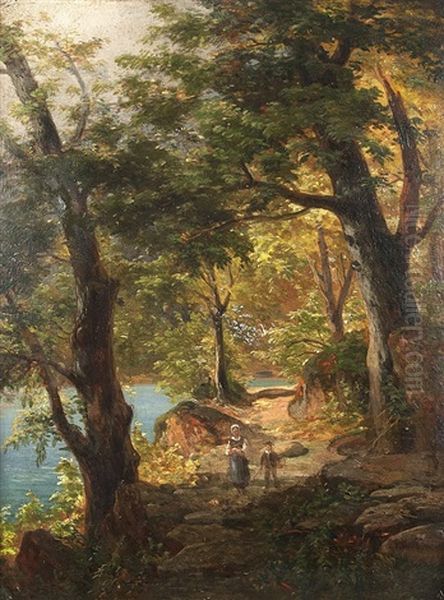 Waldszenerien (2 Works) Oil Painting by Johann Wilhelm Lindlar