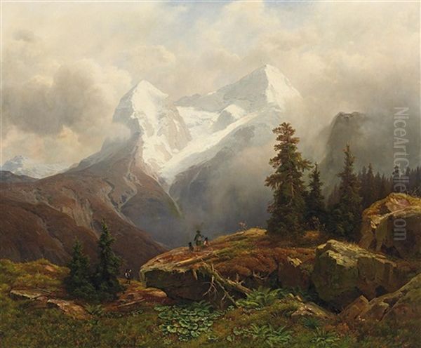 Bergmassiv Mit Wanderern by Johann Wilhelm Lindlar