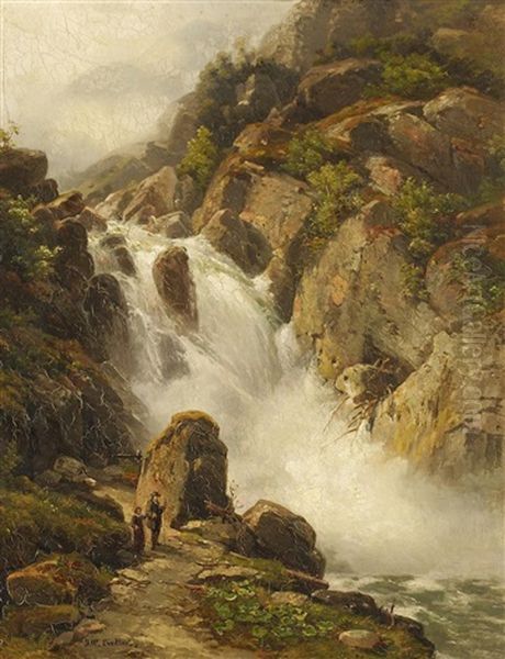 Wasserfall Im Gebirge Oil Painting by Johann Wilhelm Lindlar