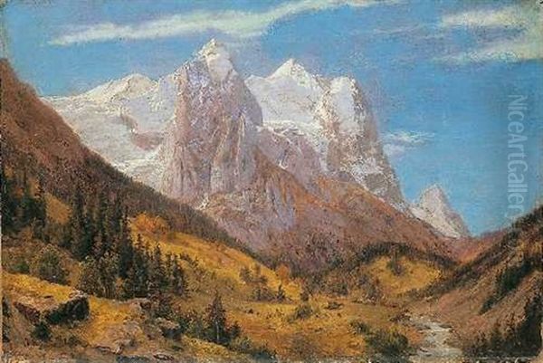 Zugspitze Und Kramer Im Loisachtal Oil Painting by Johann Wilhelm Lindlar