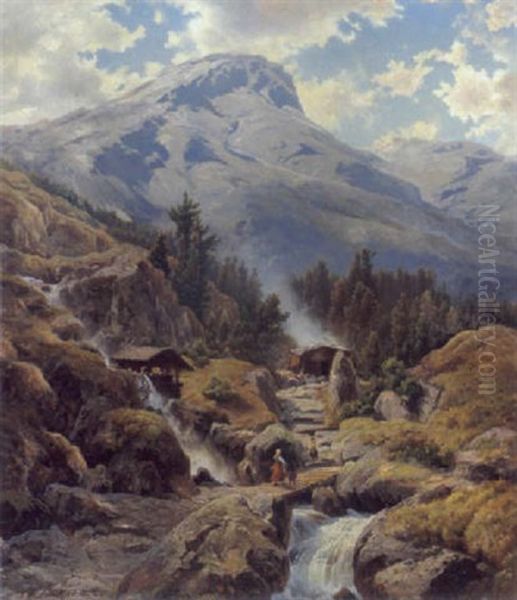 Teufelbrucke Von Adernach Oil Painting by Johann Wilhelm Lindlar