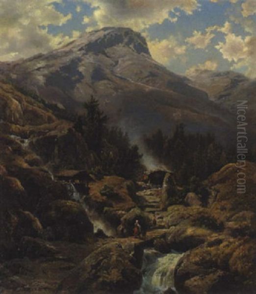 Gebirgstal Oil Painting by Johann Wilhelm Lindlar