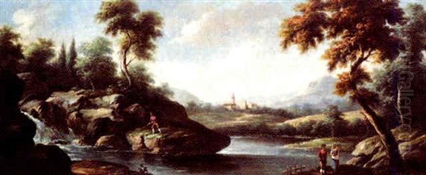 Berglandschaft Mit Hutte Oil Painting by Johann Wilhelm Lindlar