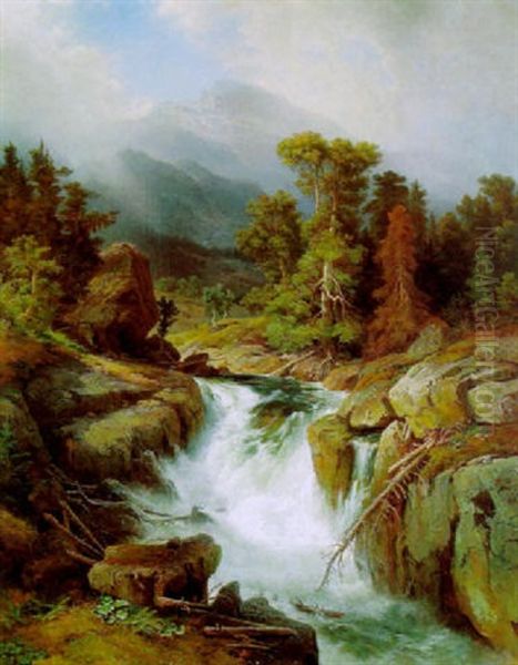 Gischtender Gebirgsbach (motiv Aus Dem Val Anzasca, Schweiz?) Oil Painting by Johann Wilhelm Lindlar