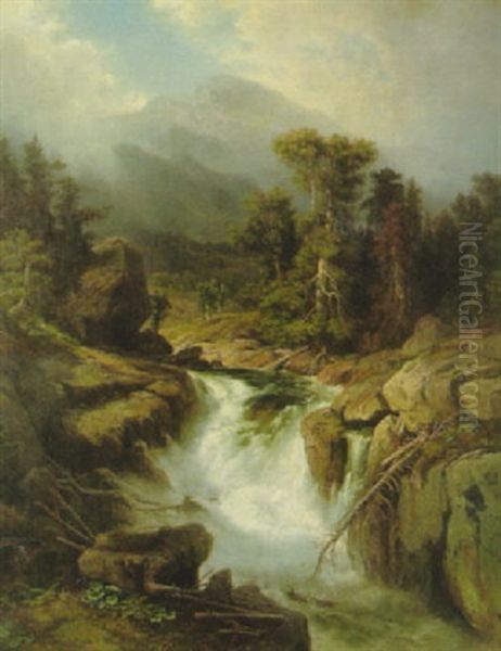 Gischtender Gebirgsbach (anzasca, Schweiz?) Oil Painting by Johann Wilhelm Lindlar