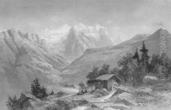 Schmiede Im Hochgebirge Oil Painting by Johann Wilhelm Lindlar