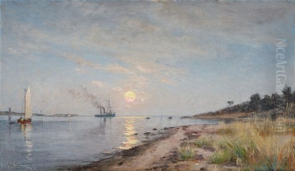 Sandhamn I Solnedgang Oil Painting by Axel Lindman