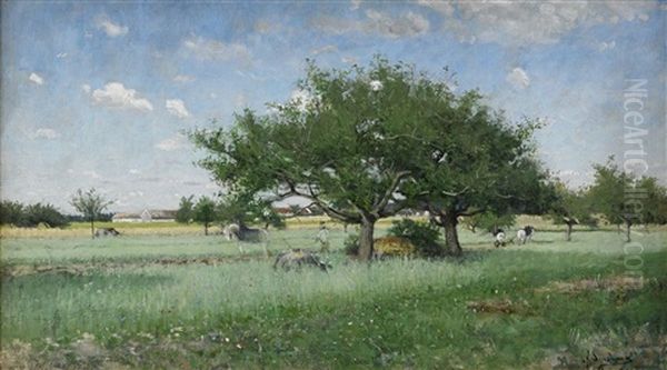 Sommarlandskap I Barbizon Oil Painting by Axel Lindman