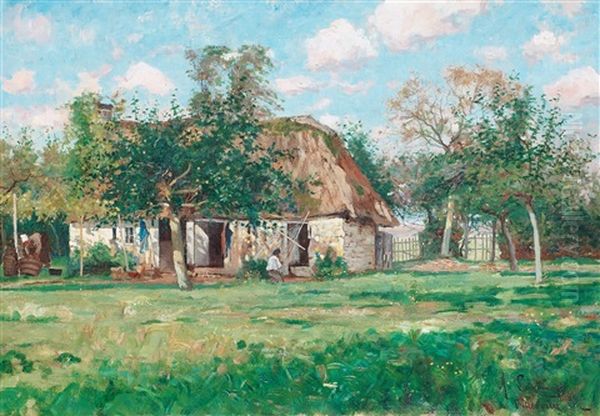 Farmhouse In Normandy, Scene From Villerville Oil Painting by Axel Lindman