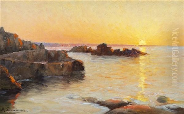 Solnedgang Over Havet Oil Painting by Axel Lindman