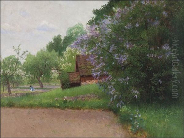 Syreenit Kukkivat (blossoming Lilacs) Oil Painting by Axel Lindman