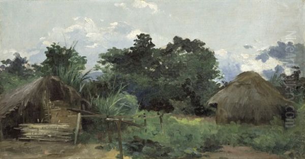 Hutten In Agome Palime (kpalime) In Togo Oil Painting by Ferdinand Lindner