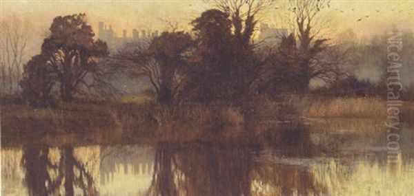 A View Of Arundel Castle At Dusk Oil Painting by Moffat Peter Lindner